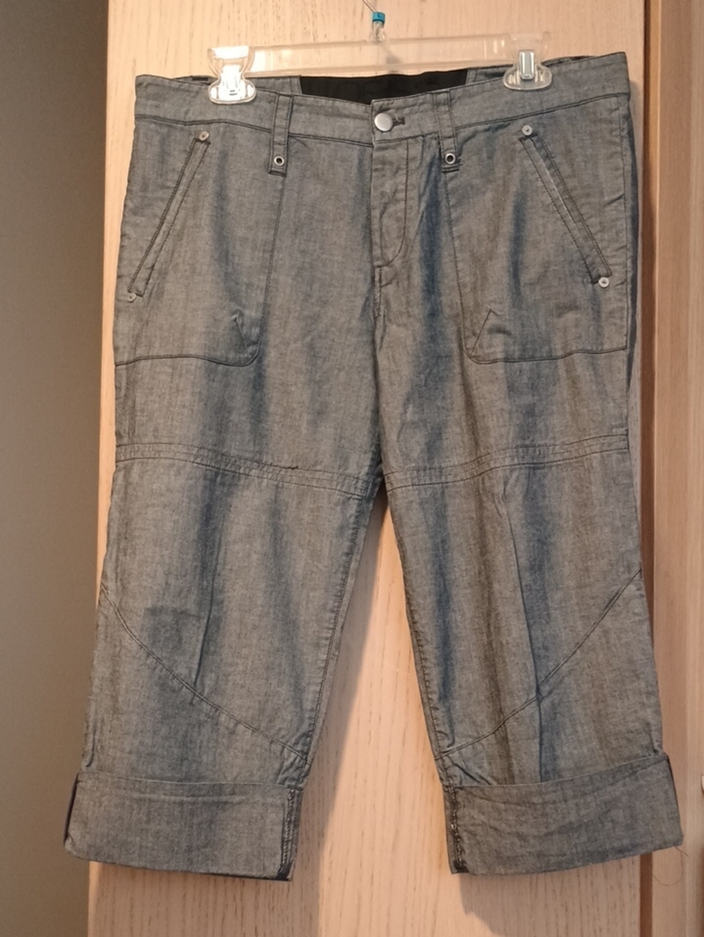 Casual Denim-Look Cropped Pants - Slate Gray Sz M